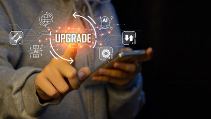 Update application software and hardware upgrade technology concept, AI upgrade - obrazy, fototapety, plakaty