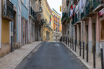 Perspective view of empty street in Lisbon city, Portugal