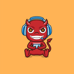 cute cartoon devil playing game