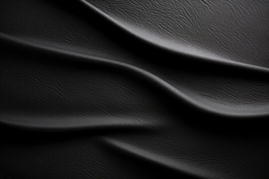 bright natural real black leather with Flexes dark waves background texture abstract close up. High quality photo