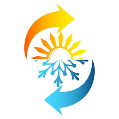 Fototapeta na wymiar Sun and snowflake, blue and orange arrows. Design for air conditioner