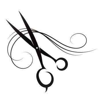 Hair Stylist Scissors And Beautiful Curl Of Hair