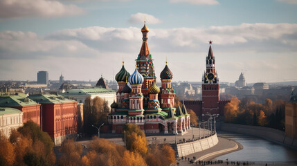 a big city like moscow with red square and kremlin. Generative AI - obrazy, fototapety, plakaty