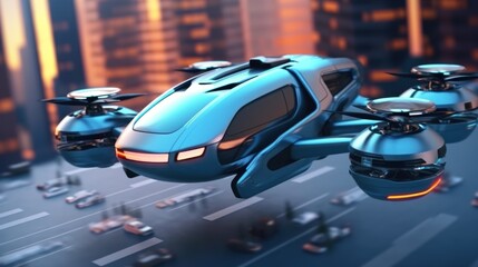 Fototapeta premium Futuristic air police vehicles, futuristic urban air police units, urban air mobility UAM,