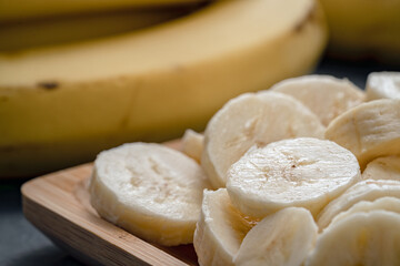 Fototapeta na wymiar Banana slices in close-up.