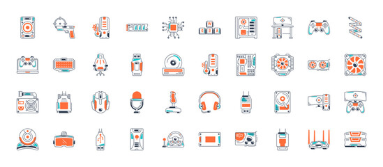 Simple Set of Gaming PC Vector Icons. Contains such Icons as Case, Graphic Card , SSD, Computer, Motherboard and more. 