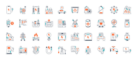 Energy icon set. Collection of renewable energy, ecology and green electricity icons. Vector illustration.
