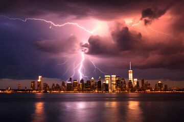 rain clouds with lightening on the new york city sharp clear