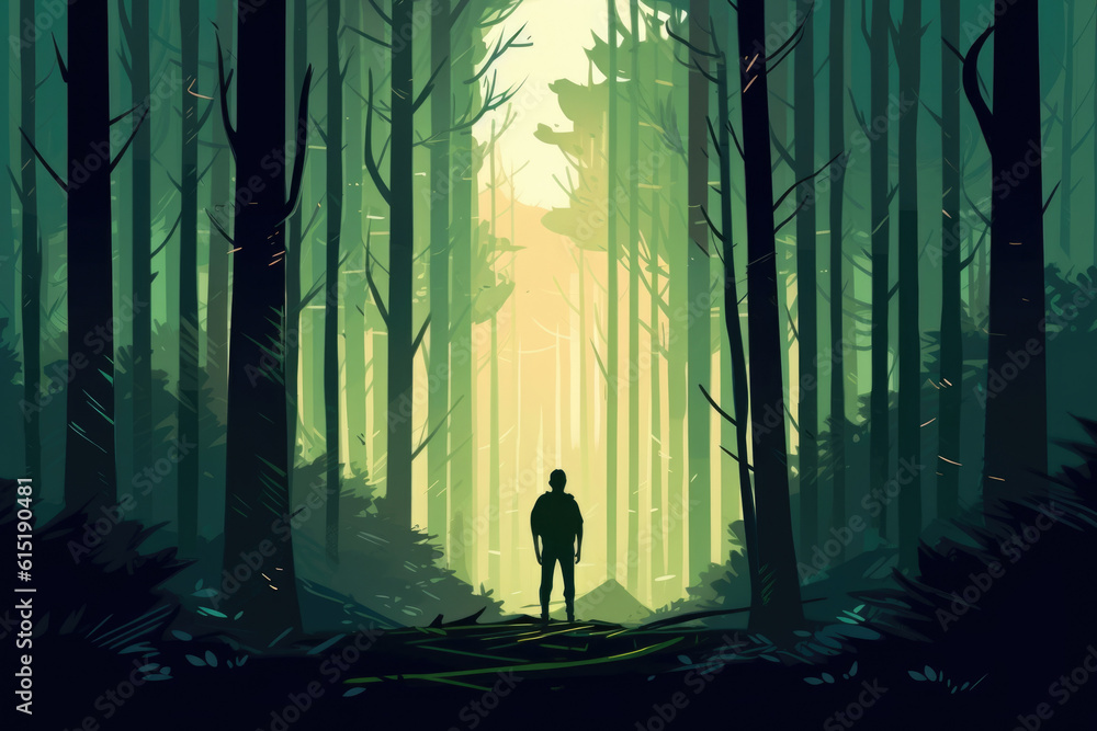 Poster a person walking through a dense forest realizing how their perspectives and values can differ from 