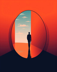 A person looking in the mirror seeing their reflection as a distorted and menacing figure. Psychology art concept. AI generation - obrazy, fototapety, plakaty
