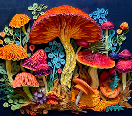 3D Mushroom tumbler wrap sublimation design, created with generative AI technology