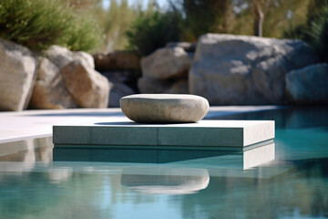 Refreshing Waters Refresh and renew with a dip in the rejuvenating pool. Minimalist mockup for podium display or showcase. AI generation