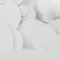 White abstract background of soar circles pattern with perspective, floor, stage mockup for presentation cosmetic products, goods, advertising, design in elegant soft light elegant minimalistic style.