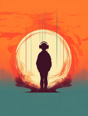 Someone is listening to a song but perceives it differently depending on how long theyve been listening. Psychology art concept. AI generation