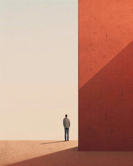 A person standing in a solitary corner depression as a feeling of isolation. Psychology art concept. AI generation