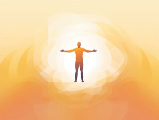A person with their arms spread wide in a gesture of joy or celebration. Psychology art concept. AI generation