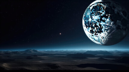 blue glowing moon a satellite of the earth. Generative AI