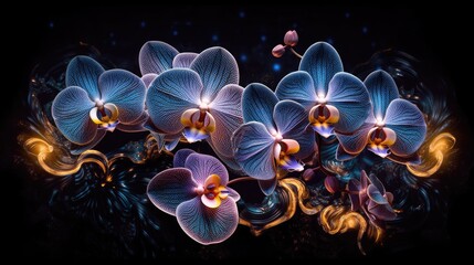 Blue orchids in a purple background with stars