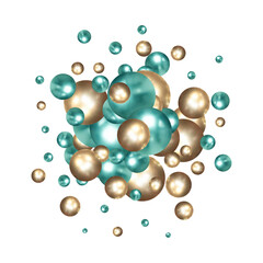 A pearl ball foat in the air Minimal style Cosmetic background product stand presentation 3d rendering. Gold and blue balls. eps 10