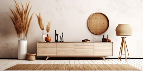 white dresser with plant in front 3d render Generative AI