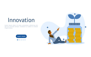 startup idea illustration set. characters have sustained revenue growth from new innovations. startup business innovation concept. vector illustration.