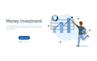 business project illustration set. characters were delighted with investment value rising from chart displayed. project work cycle concept. vector illustration.