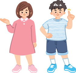 Obraz premium 紹介する子供たち 手差し 指差し