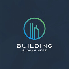 Letter O initial with modern building element logo design template