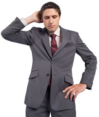 Digital png photo of focused caucasian businessman thinking on transparent background