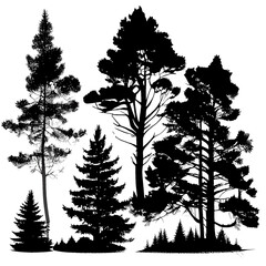 set of trees silhouettes