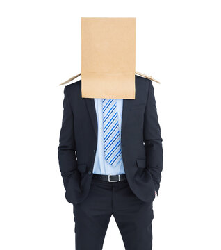 Digital png photo of businessman with cardboard box on head on transparent background