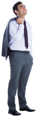 Digital png photo of smiling biracial businessman looking up on transparent background