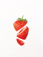 Sliced strawberry. Red berry. Minimalistic berry concept on white background. Isolated 