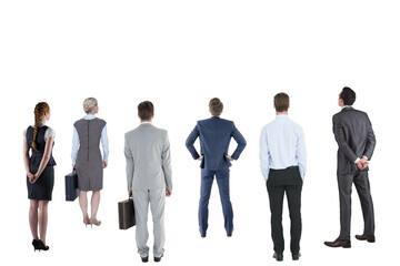Digital png photo of rear view of business people looking up on transparent background