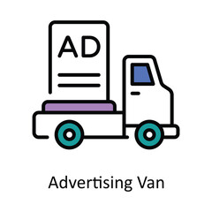 Advertising Van Filled Outline Icon Design illustration. Digital Marketing Symbol on White background EPS 10 File