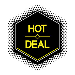 Hexagon halftone Hot Deal icon. Vector editable shape.