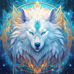The blue wolf is sitting with star sky