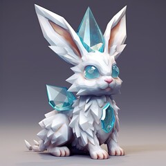 Cute bunny rabbit with blue eyes and crystals