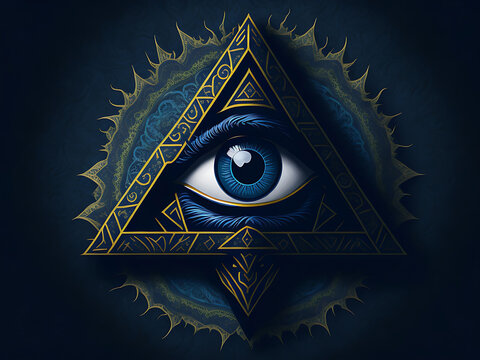 All-Seeing Eye of God in triangle ancient. Generative AI