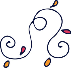 Digital png illustration of black curved line with petals pattern on transparent background