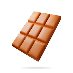 3D Milk Chocolate Bare Isolated on White. Render Brown Chocolate Piece. Sweet Delicious Candy Product. Cocoa Tasty Dessert. Realistic Vector Illustration