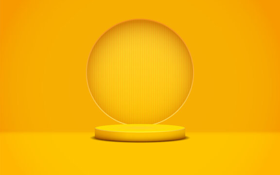 product podium display 3d Empty Cylinder circle in yellow color background © iamchamp