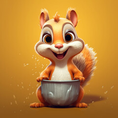 the character of a cute squirrel carrying a container