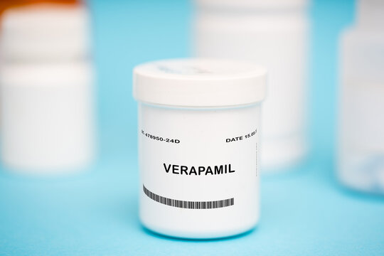 Verapamil medication In plastic vial