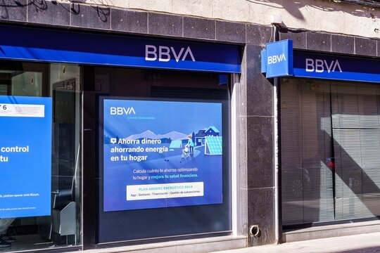 Barcelona, Spain-May 2, 2023. Banco Bilbao Vizcaya Argentaria, better known by the acronym BBVA, is a Spanish bank headquartered in Bilbao, Spain.