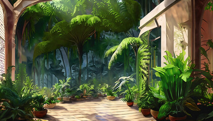 A Lush Garden of Palms, Vibrant Flora, and Tranquil Pathways | Architect Concept | AI-Generated Design