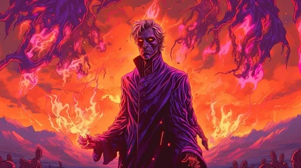 Acrylic prints purple A warlock summoning a legion of demons to do their bidding . Fantasy concept , Illustration painting.