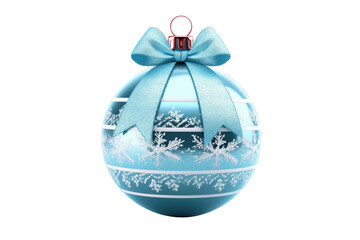 Blue Christmas ball with ribbon and a bow on white background. Generative AI