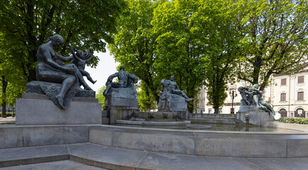 TURIN, ITALY, APRIL 11, 2023 - The Angelic Fountain in Solferino Square in Turin, (Torino), Italy