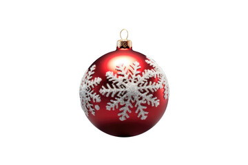 Red Christmas ball with ribbon and a bow on white background. Generative AI